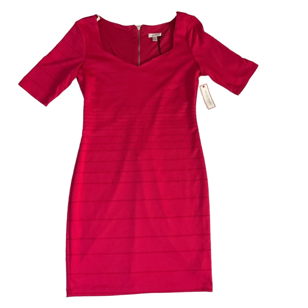 NWT Bisou‎ Bisou Pink Short Sleeve Sweet Heart Neckline Bodycon Dress 14